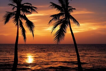 Palm trees silhouette at sunset