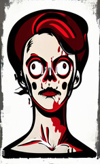 Illustration of zombie or demon face in vintage retro style. Old fashioned zombie portrait