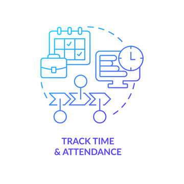 Track time and attendance blue gradient concept icon. Workflow management. Payroll processing step abstract idea thin line illustration. Isolated outline drawing. Myriad Pro-Bold font used