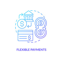 Flexible payments blue gradient concept icon. Adaptable system. Payroll management software benefit abstract idea thin line illustration. Isolated outline drawing. Myriad Pro-Bold font used