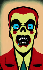 Fototapeta premium Illustration of zombie or demon face in vintage retro style. Old fashioned zombie portrait