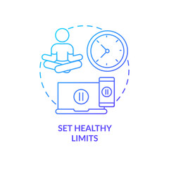 Set healthy limits blue gradient concept icon. Content overload. Reduce teen anxiety from doomscrolling abstract idea thin line illustration. Isolated outline drawing. Myriad Pro-Bold font used