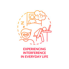 Interference in everyday life red gradient concept icon. Content anxiety. Negative impact of doomscrolling abstract idea thin line illustration. Isolated outline drawing. Myriad Pro-Bold font used