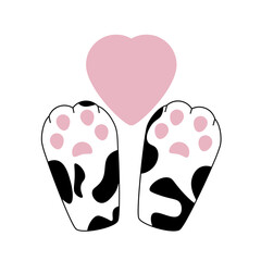 Cat paws with heart vector illustration in doodle style