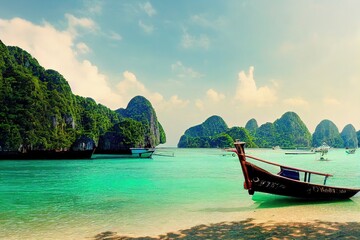 Obraz premium boat on Phi Phi island Thailand