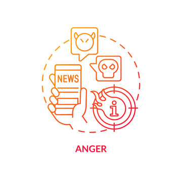 Anger red gradient concept icon. Infoxication issue. Media fatigue. Absorb too much information abstract idea thin line illustration. Isolated outline drawing. Myriad Pro-Bold font used