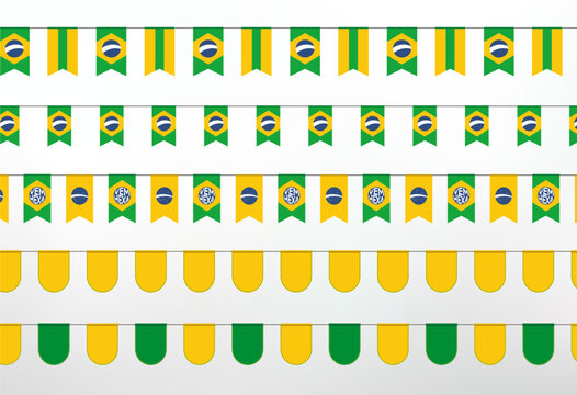 Variação de várias de bandeirolas no varal para torcida na copa do mundo de 2022 para o Brasil rumo ao hexa em vetor.