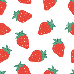 Seamless pattern with red strawberry. Fresh fruit background. Design for print, fabric, packaging or typography.  Hand drawn vector illustration