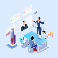 Isometric illustration with business people in a meeting