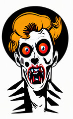 Illustration of zombie or demon face in vintage retro style. Old fashioned zombie portrait