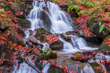 Obraz na płótnie Canvas A waterfall in a beech autumn forest.
