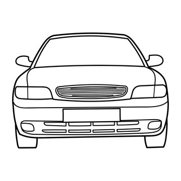 Classic sedan or station wagon car front view. Outline vector doodle illustration