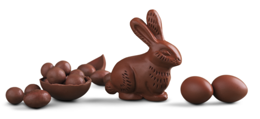 Delicious chocolate easter eggs and bunny