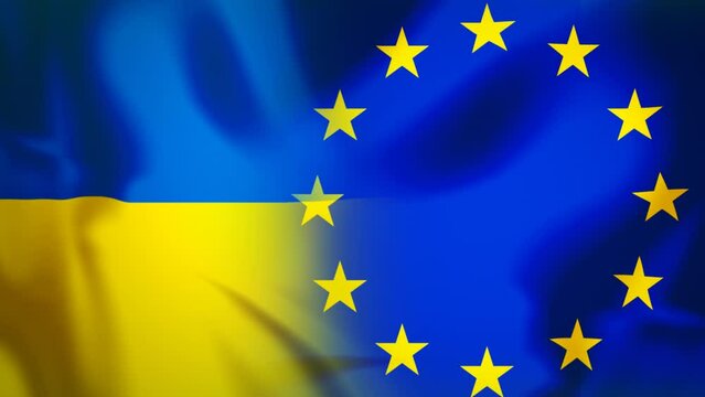 Flags of the EU and Ukraine, national politics and relationship between states