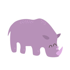 Vector cartoon rhinoceros. Little rhino. Modern cute hand drawn style on white