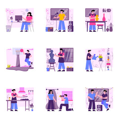 Pack of Leisure Activities Flat Illustrations

