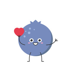 Blueberry love heart greet cute character cartoon delicious berry smile face kawaii joy happy cheerful emotions icon vector illustration.