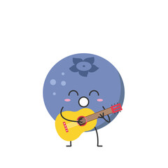 Blueberry plays guitar sings cute character cartoon delicious berry smile face kawaii joy happy cheerful emotions icon vector illustration.