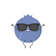 Blueberry jump greet cute character cartoon delicious berry smile face kawaii joy happy cheerful emotions icon vector illustration.