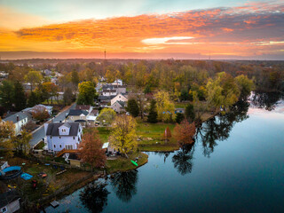 Fototapeta na wymiar Aerial Drone EPIC sunrise in Hightstown New Jersey