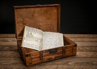 vintage travel journal with handwriting and pencil sketches found in a retro storage box