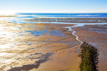 Beautiful coast mudflats and wadden sea seascape landscape Dorum Germany.