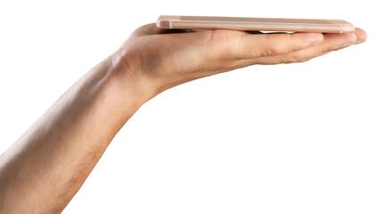 Hand holding mobile phone with blank screen