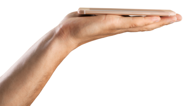 Hand holding mobile phone with blank screen