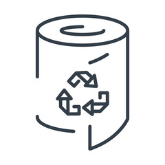 Vector isolated icon of toilet paper roll with recycling sign.