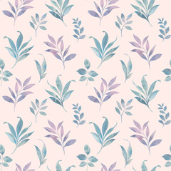 Seamless pattern with green watercolor leaves. Summer Hand drawn illustration.