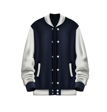 Realistic white and blue baseball jacket, vector