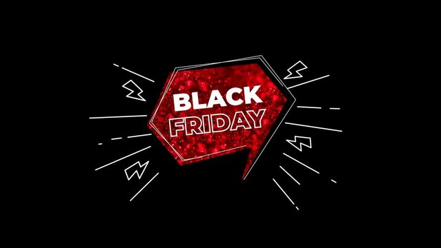 Black Friday title on red background with white elements. Alpha channel