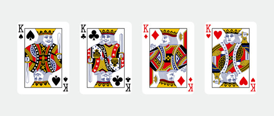 Four King in a row - Playing Cards, Isolated on white