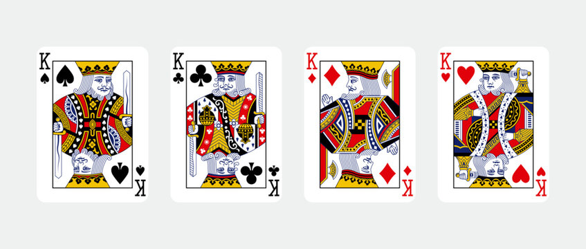 Four King in a row - Playing Cards, Isolated on white