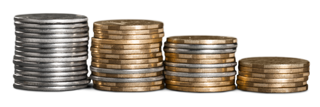 Saving money. Stack coins set.