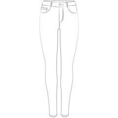 Women's Skinny Fit Jeans Clothing, Stretch Jeans trousers, attractive tight jeans pants for slim young girl, sexy women sketch drawing, contour lines drawn Leggings from the front