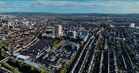 Aerial photo of Residential homes and Business in Belfast Skyline Cityscape Northern Ireland