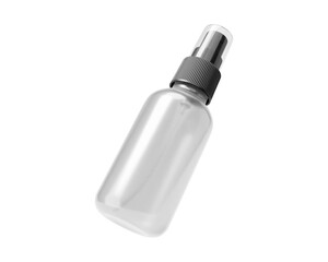 Blank clear spray bottle packaging isolated on transparent background, prepared for mockup, 3D render.