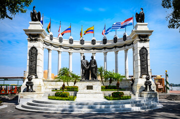 La Rotonda monument in Malecon Simon Bolivar, Guayaquil, Ecuador. A sunny day with no clouds of...