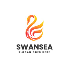 Vector Logo Illustration Swan Sea Gradient Colorful Style