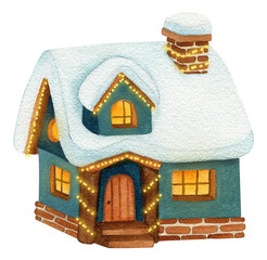 Christmas house. Watercolor hand drawn - 545289323