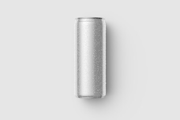 Aluminium drink can 250ml with water drops mockup template, isolated on light grey background. High resolution. - obrazy, fototapety, plakaty