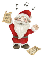 Cute Santa Claus. Watercolor hand drawn - 545289569