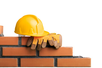 Hard hat on cement masonry layer