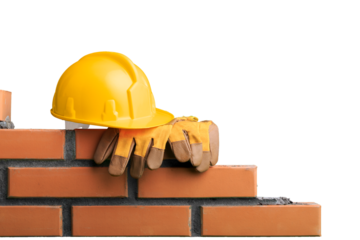 Hard hat on cement masonry layer
