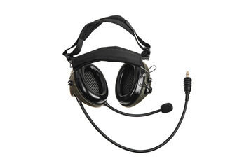 Protective headphones on a white. Safety equipment. Headphones for noise reduction. Light back.