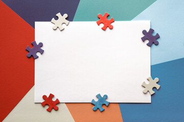Autism Awareness Day, World Autism Day, frame with puzzle pieces, copy-space. Banner, wallpaper,...