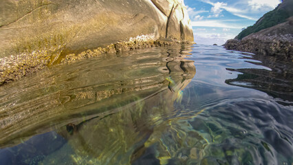 Panoramic scene under water and blue background