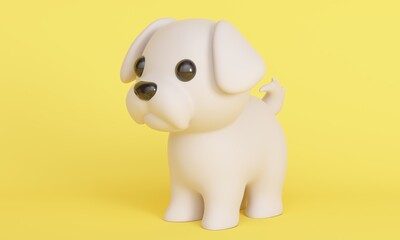 Fototapeta premium Cute Maltese dog on a yellow background. 3d rendering