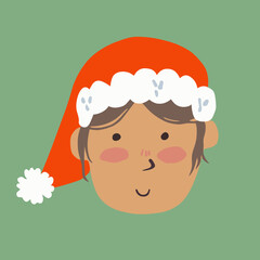 Santa claus elf on the freen baclground and with red cap